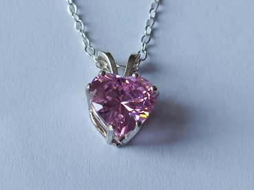 silver chain with 10 mm pink zirconia heart pendant-anchor chain 45 cm